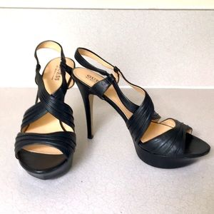 Guess black leather platform sandal heels